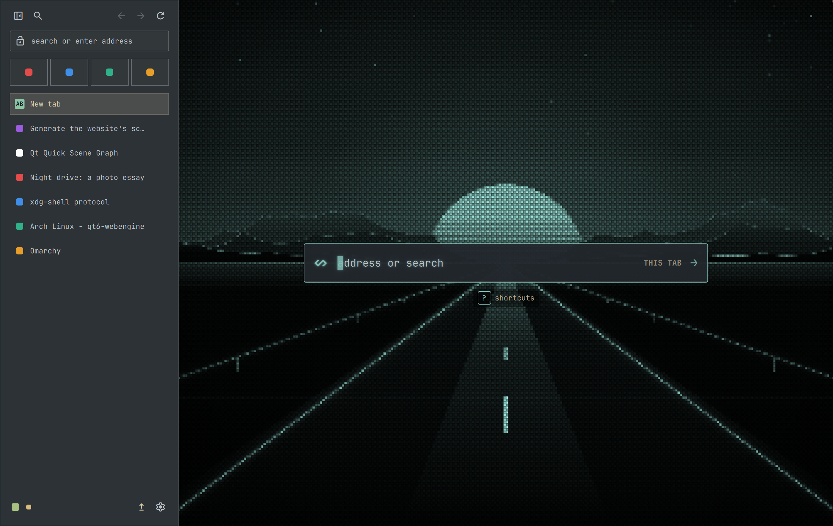The Start page in Everforest