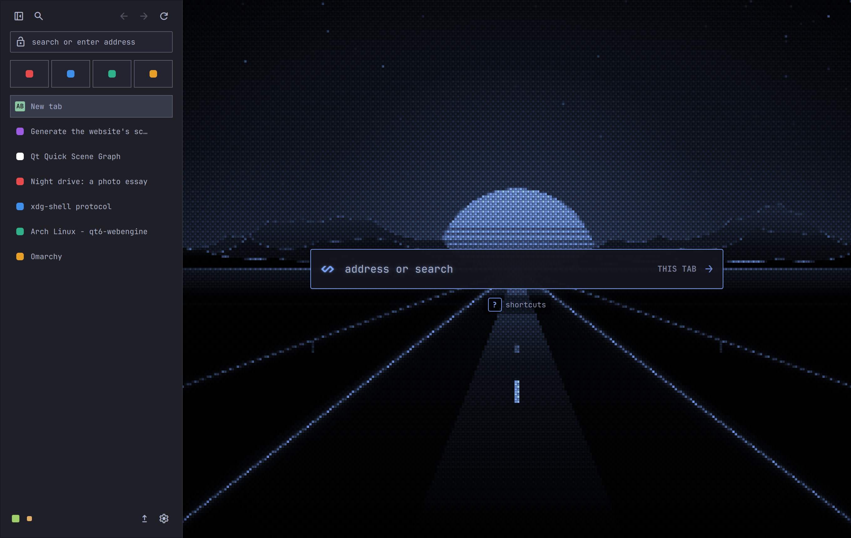 The Start page in Tokyo Night